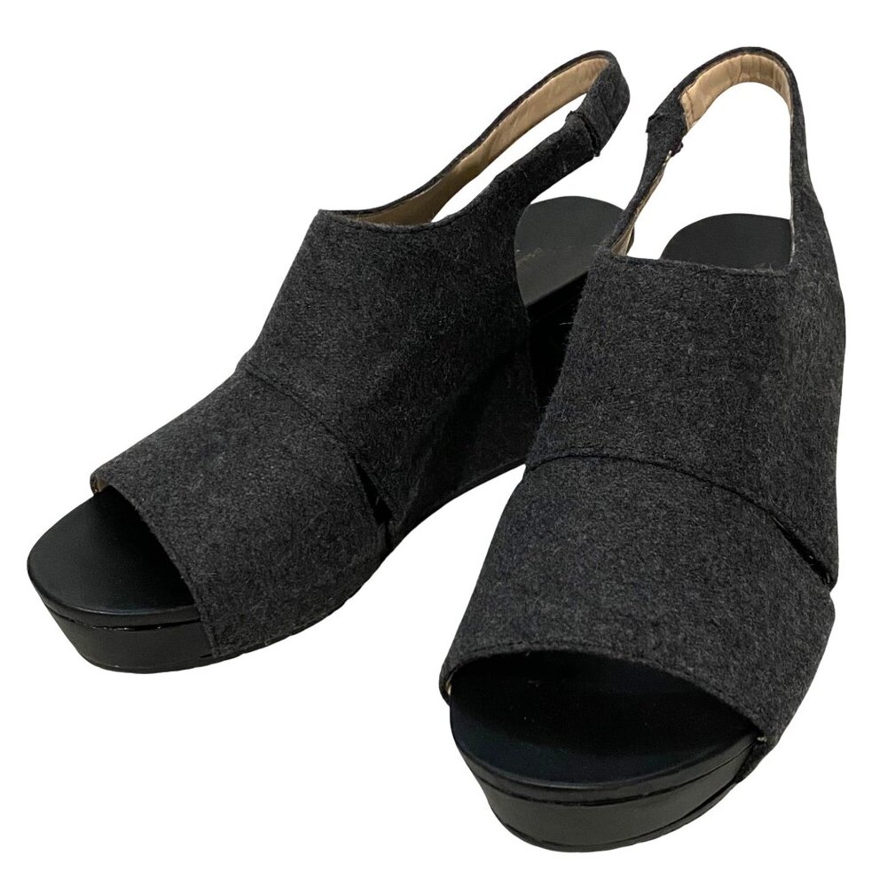 Dr Scholls Meringue WESLYN Platform Wedge Sandal Womens 9.5 Gray‎ Felt Chunky